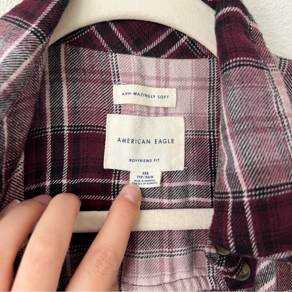 American Eagle Ahh-Mazingly Soft Boyfriend Plaid Flannel Button Down Shirt - Picture 3 of 11